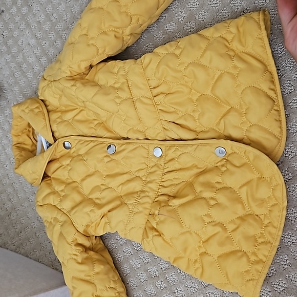 Girls mustard jacket with hearts and fleece lining with long sleeve top - Picture 1 of 7